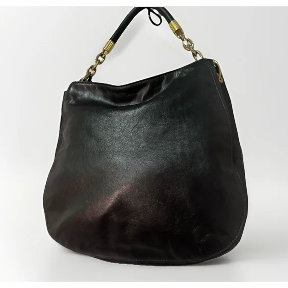 Michael Kors Stanthorpe Large Black Leather Shoulder Bag Gold Chain Strap - Picture 2 of 16